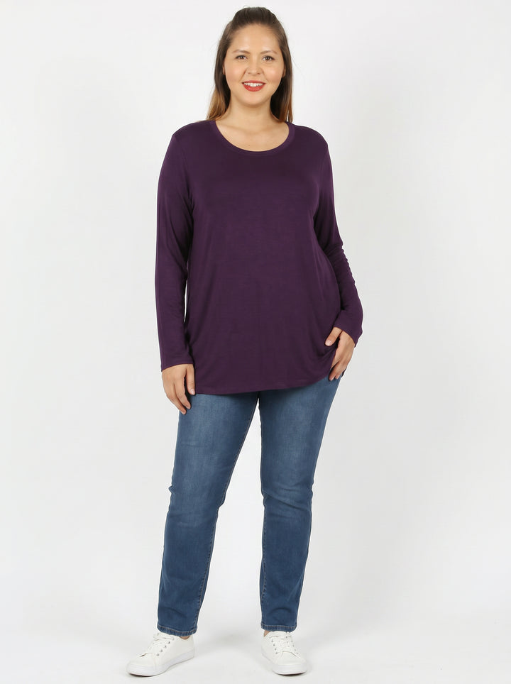 Wholesale Premium Round Neck Long Sleeve Rayon Plus Size Top