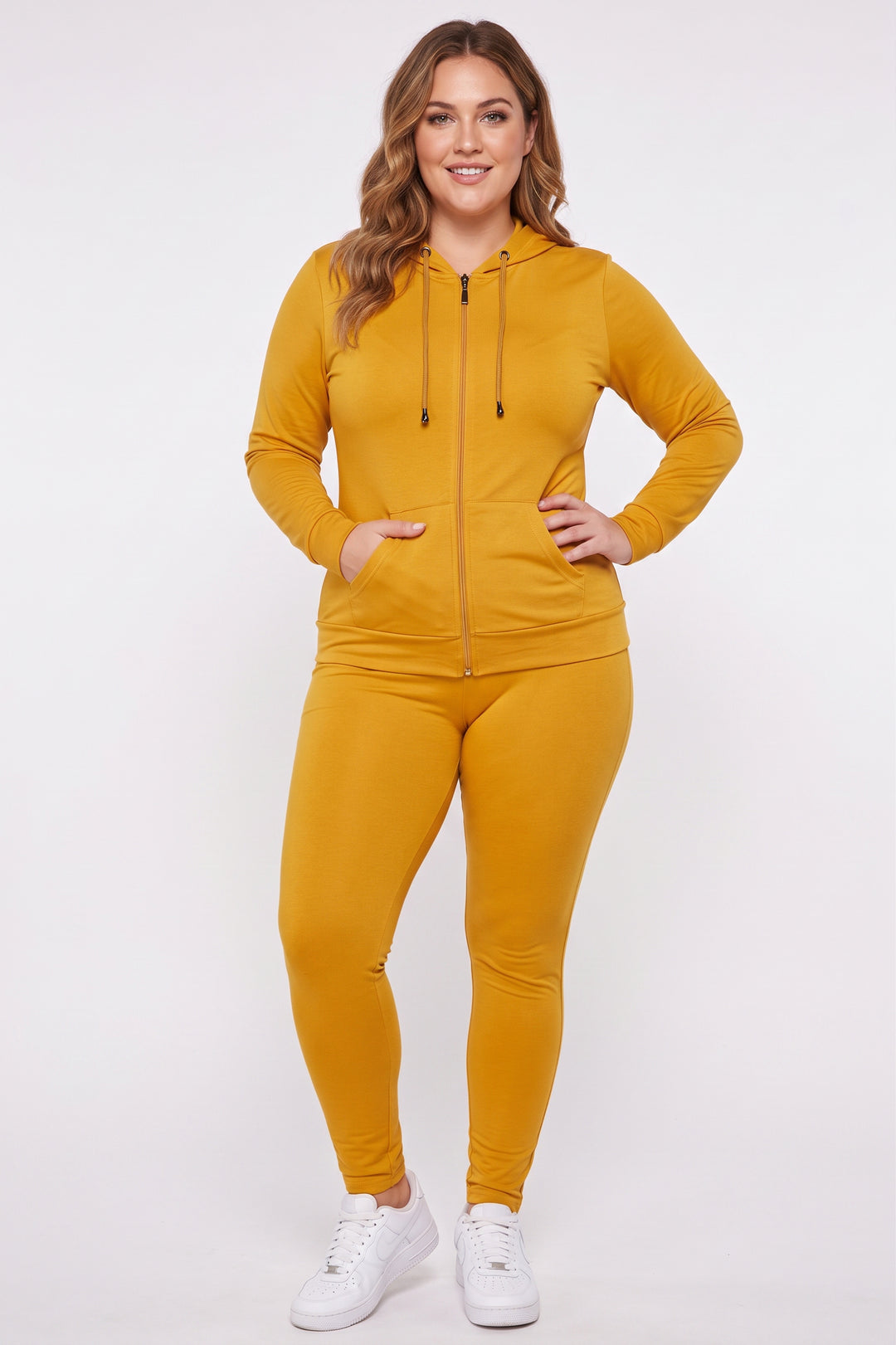 Wholesale Premium Zipper Hoodie Jacket and Legging Set - Plus Size