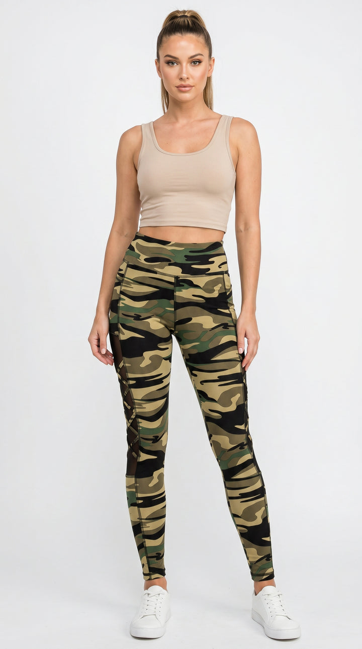Wholesale Camouflage Crisscross Mesh Sport Leggings