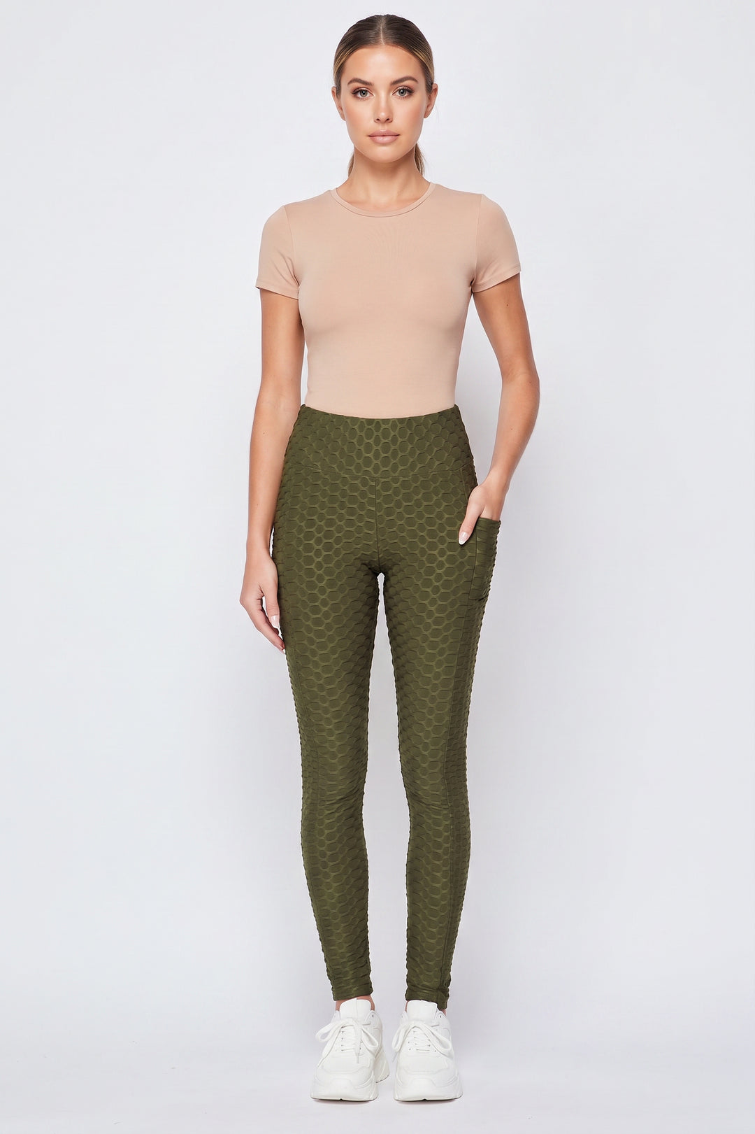 Wholesale Scrunch Butt Popcorn Textured High Waisted Leggings with Pockets - Zinati (W&J)