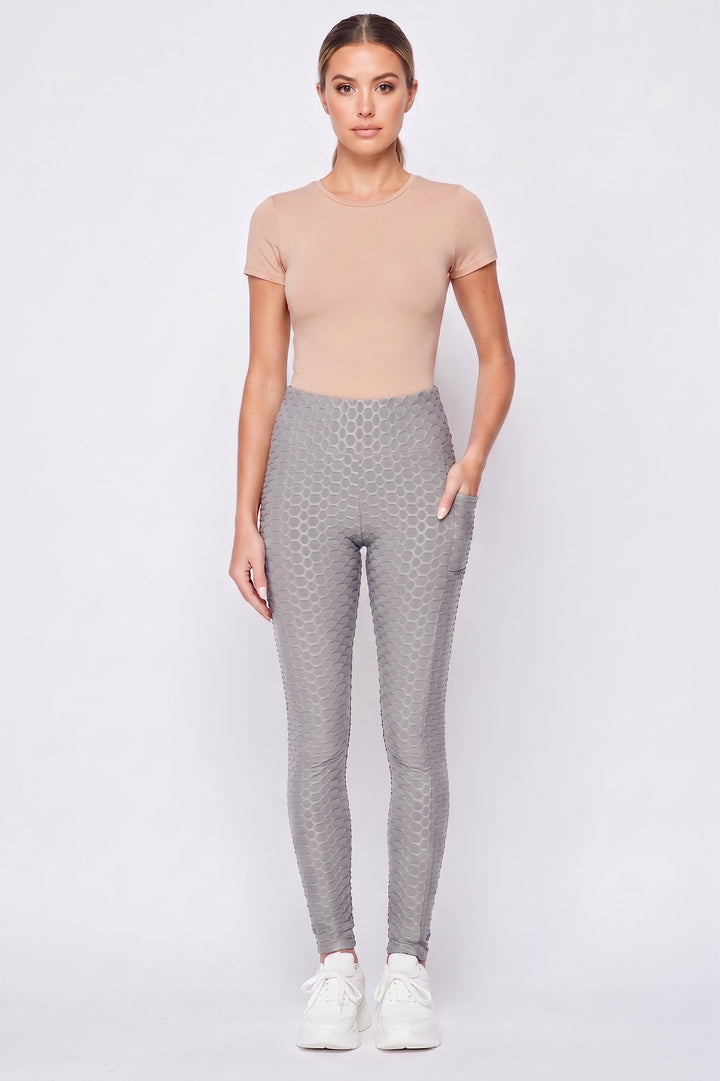 Wholesale Scrunch Butt Popcorn Textured High Waisted Leggings with Pockets - Zinati (W&J)