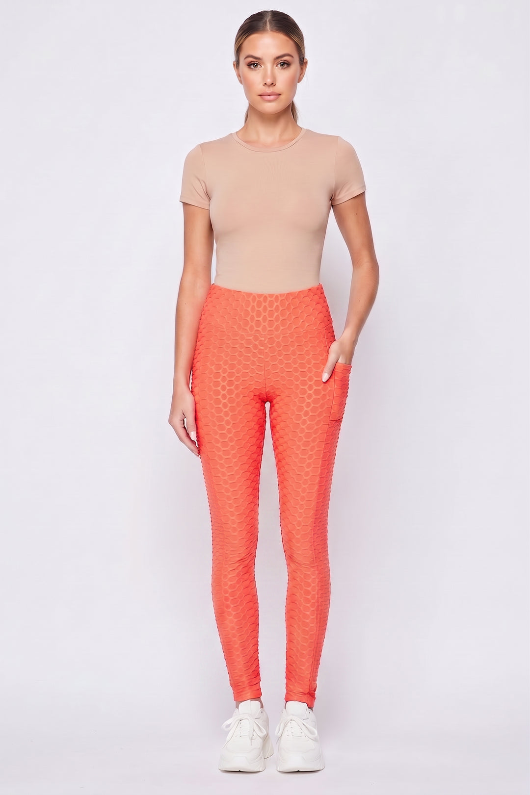 Wholesale Scrunch Butt Popcorn Textured High Waisted Leggings with Pockets - Zinati (W&J)