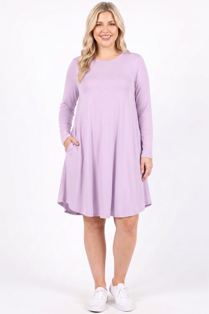 Wholesale Premium Long Sleeve A-Line Round Hem Plus Size Rayon Tunic with Pockets