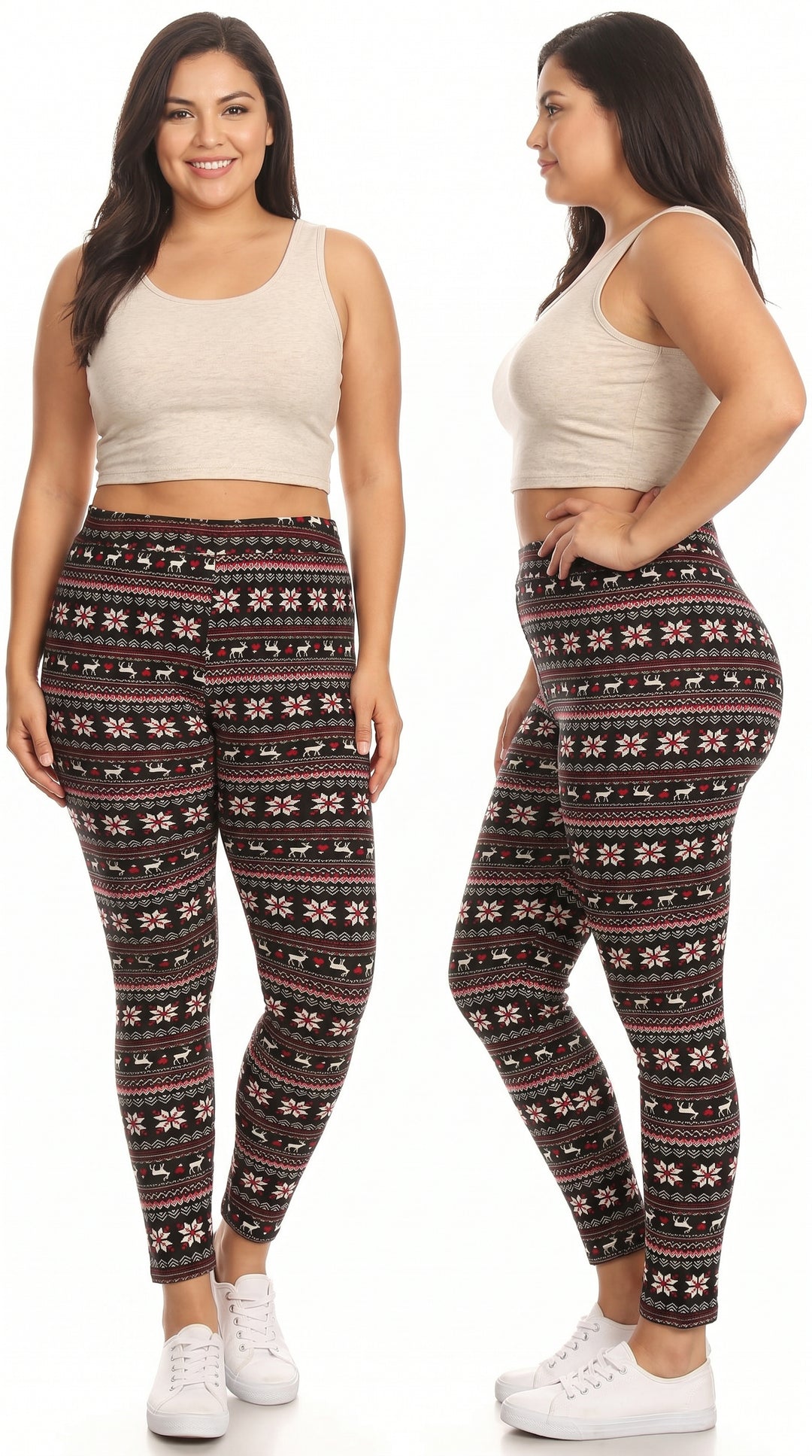 Wholesale Cozy Warm Snowflakes and Reindeer Lined Plus Size Leggings