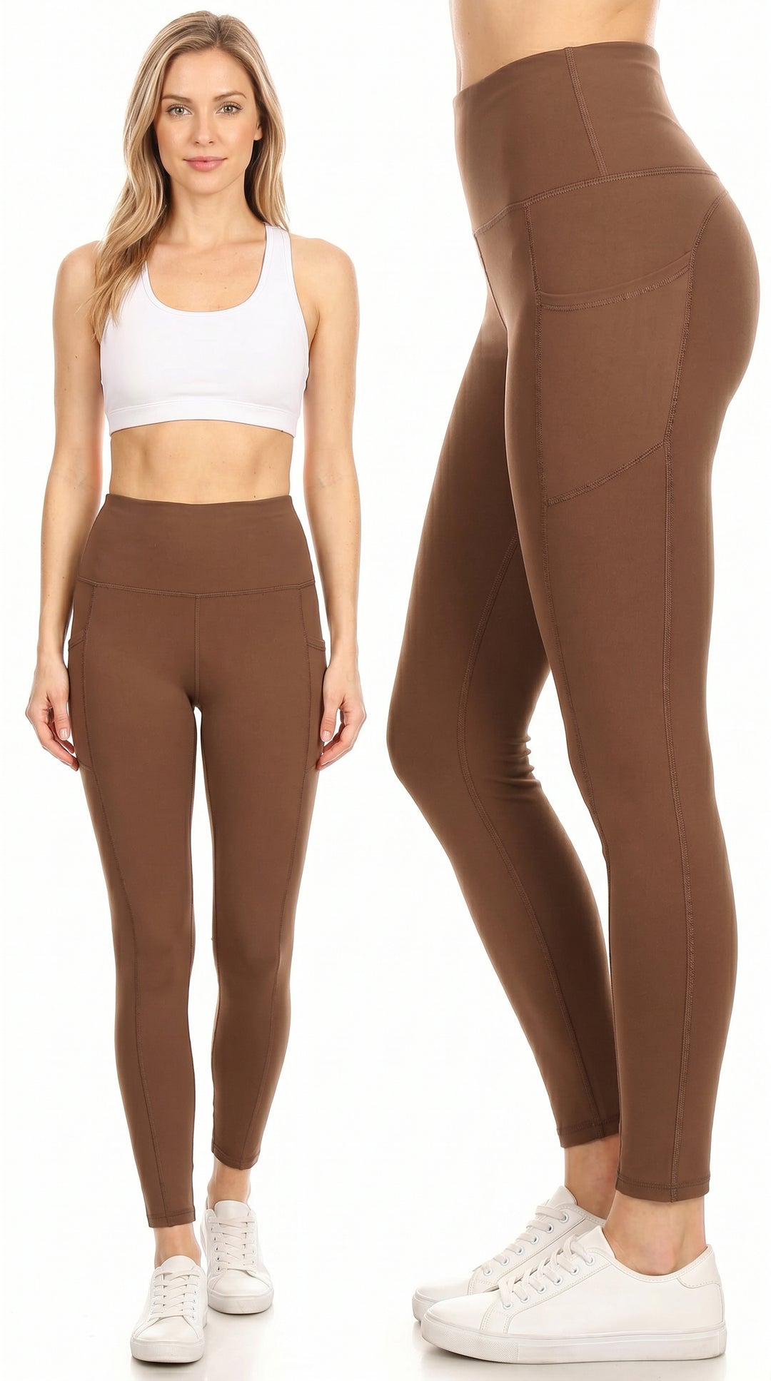 Wholesale Solid High Waisted Workout Leggings with Side Pockets