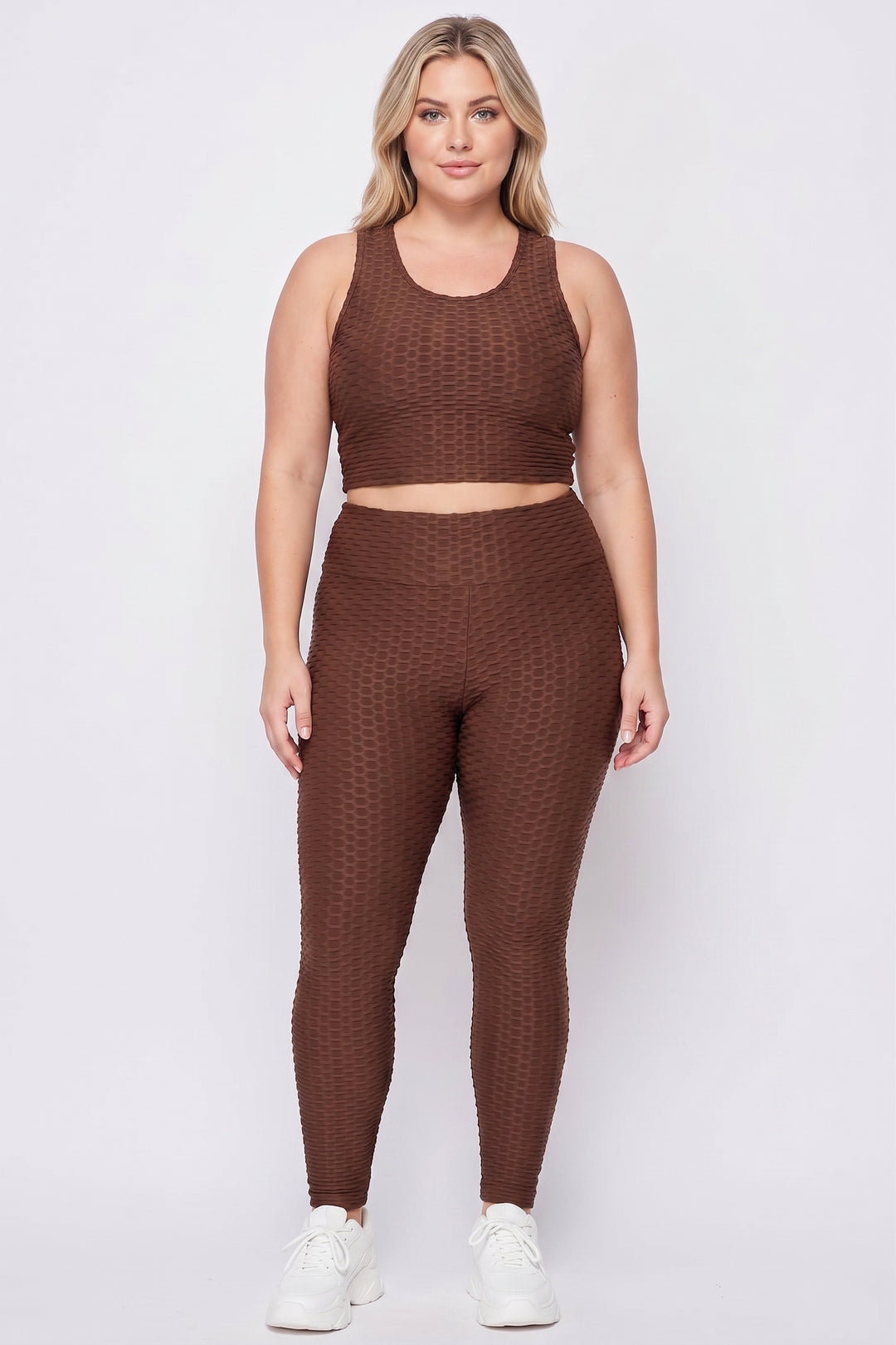 Wholesale 2 Piece Scrunch Butt Leggings and Crop Top Set - Plus Size