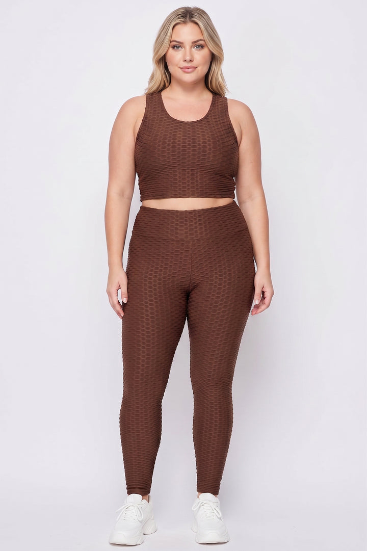 Wholesale 2 Piece Scrunch Butt Leggings and Crop Top Set - Plus Size