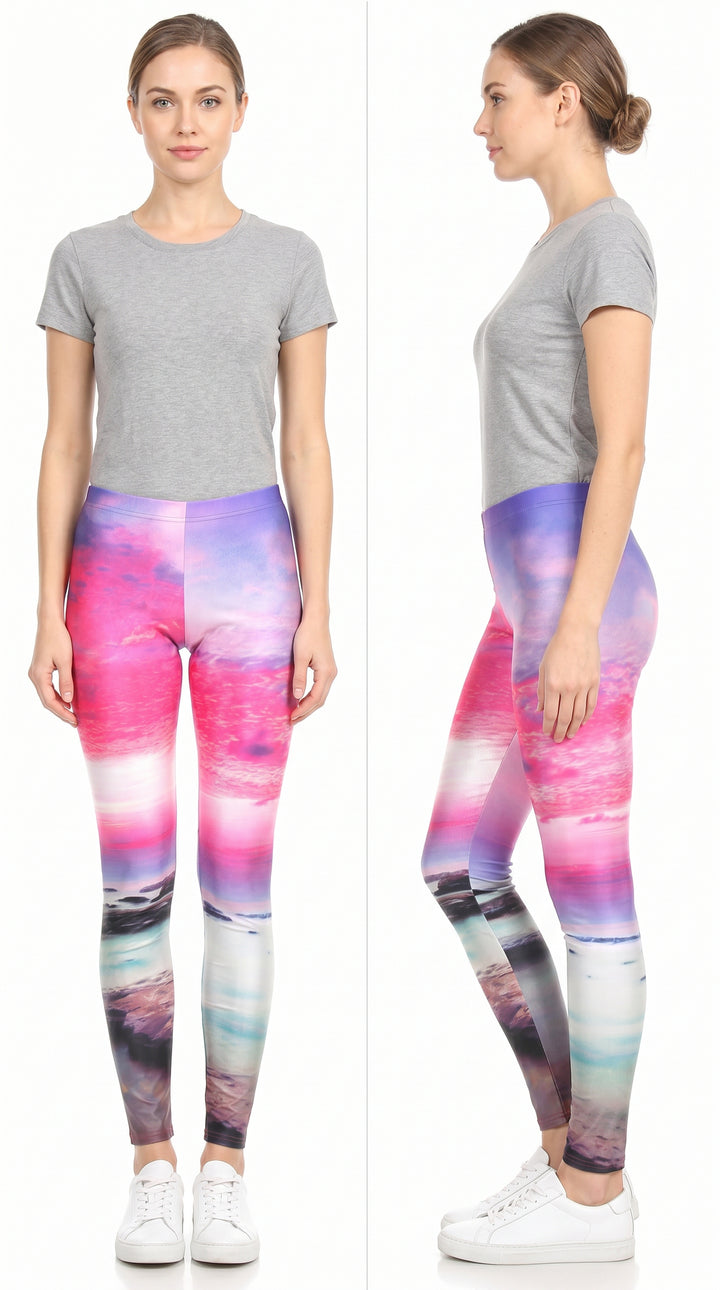 Wholesale Premium Graphic Print Vibrant Sunset Leggings