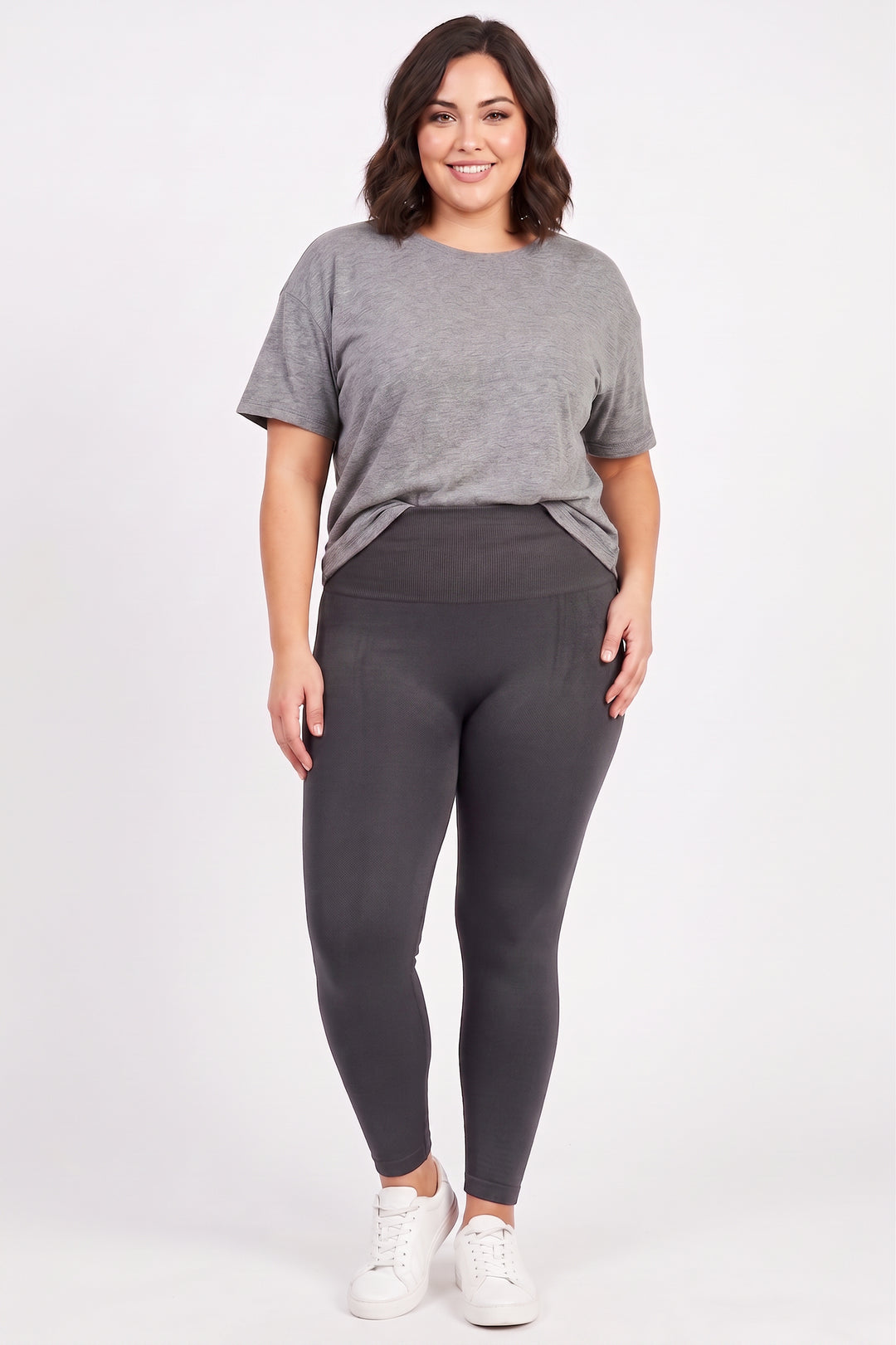 High Waist French Terry Compression Leggings - Plus Size