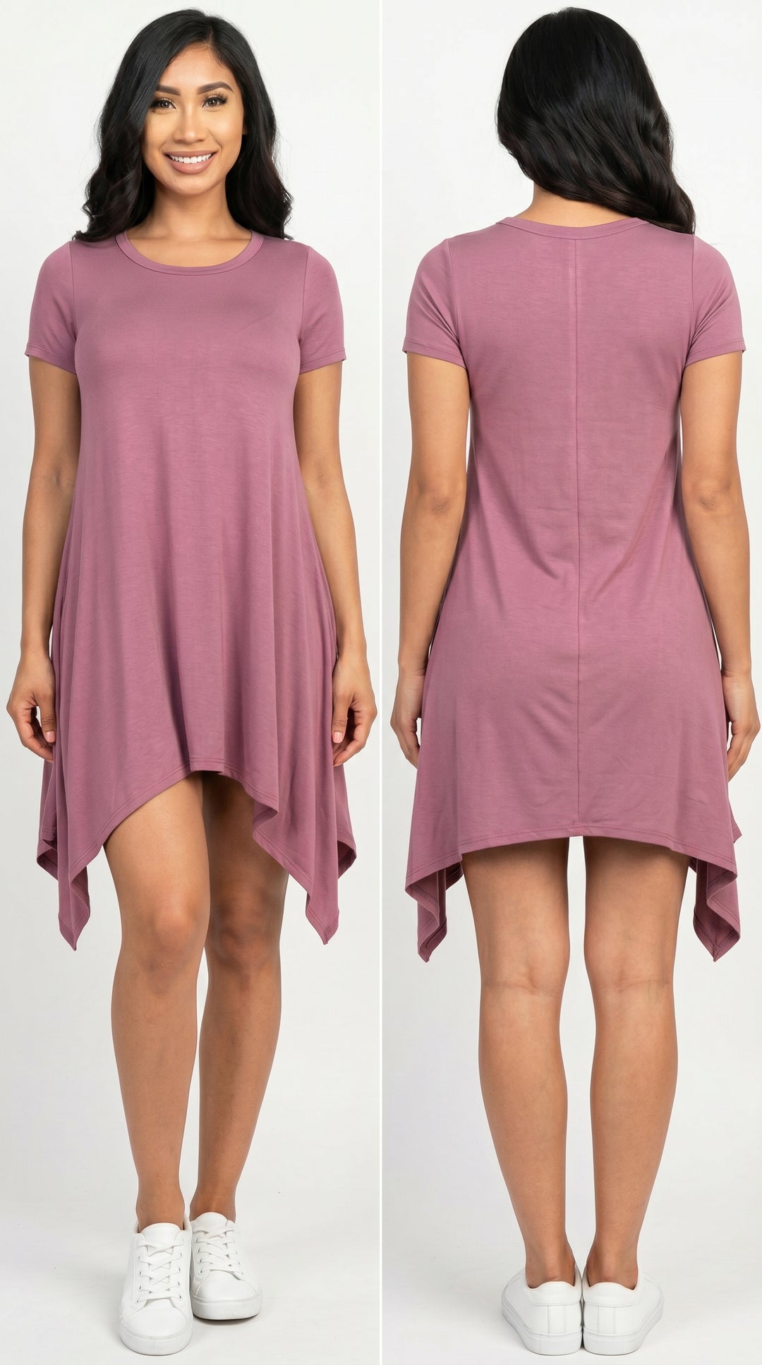 Wholesale Solid Asymmetrical Short Sleeve Trapeze Dress