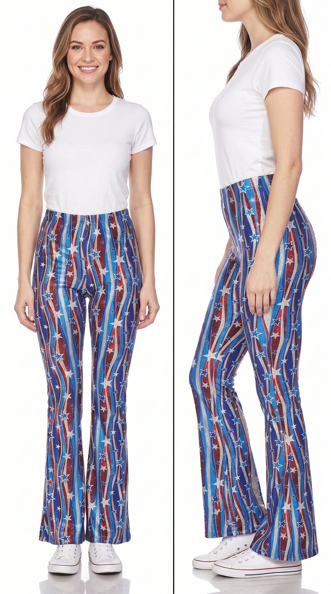 Wholesale Buttery Smooth Metallic USA Flag Bell Bottom Leggings