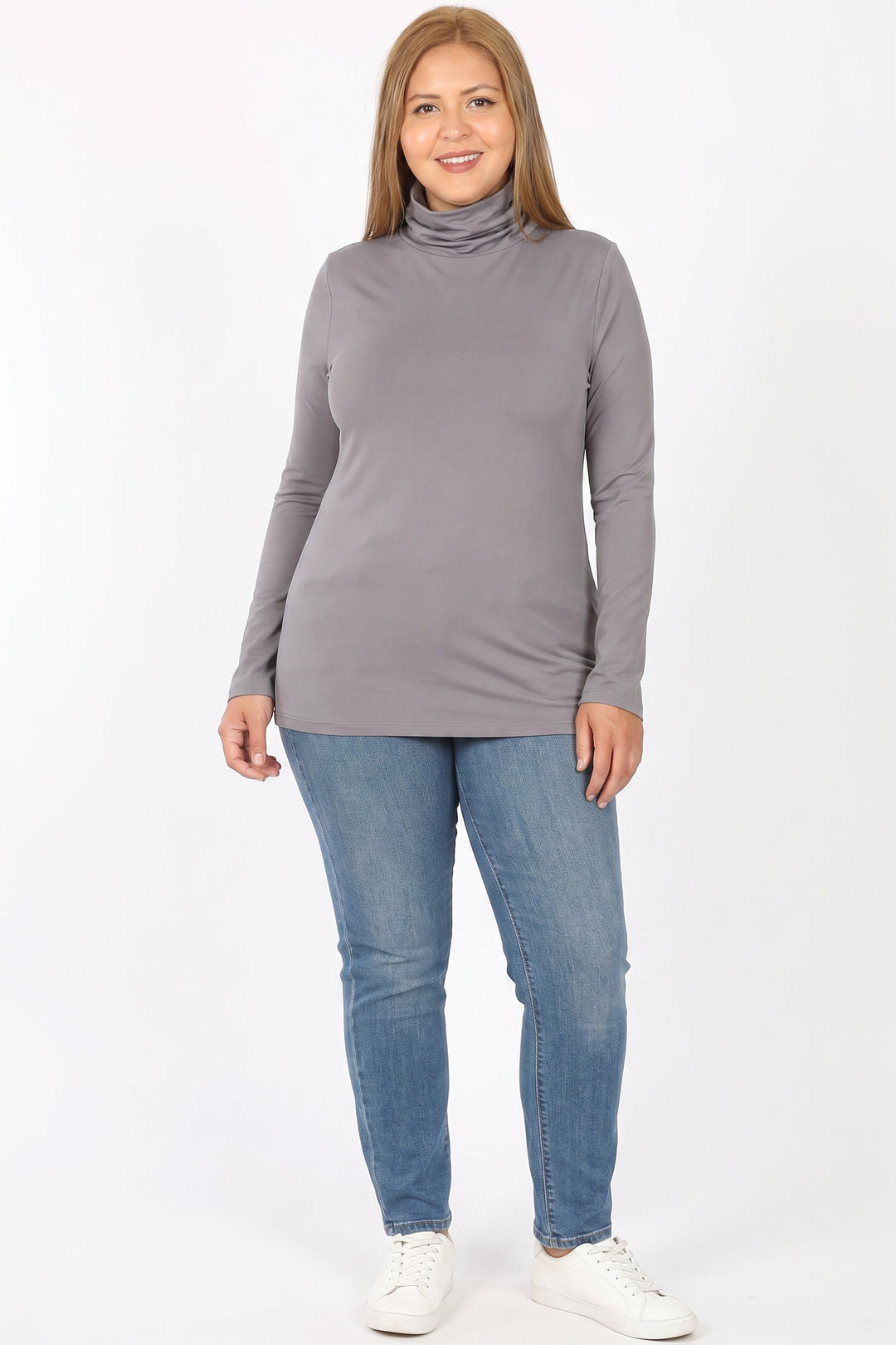 Wholesale Brushed Microfiber Mock Neck Plus Size Top