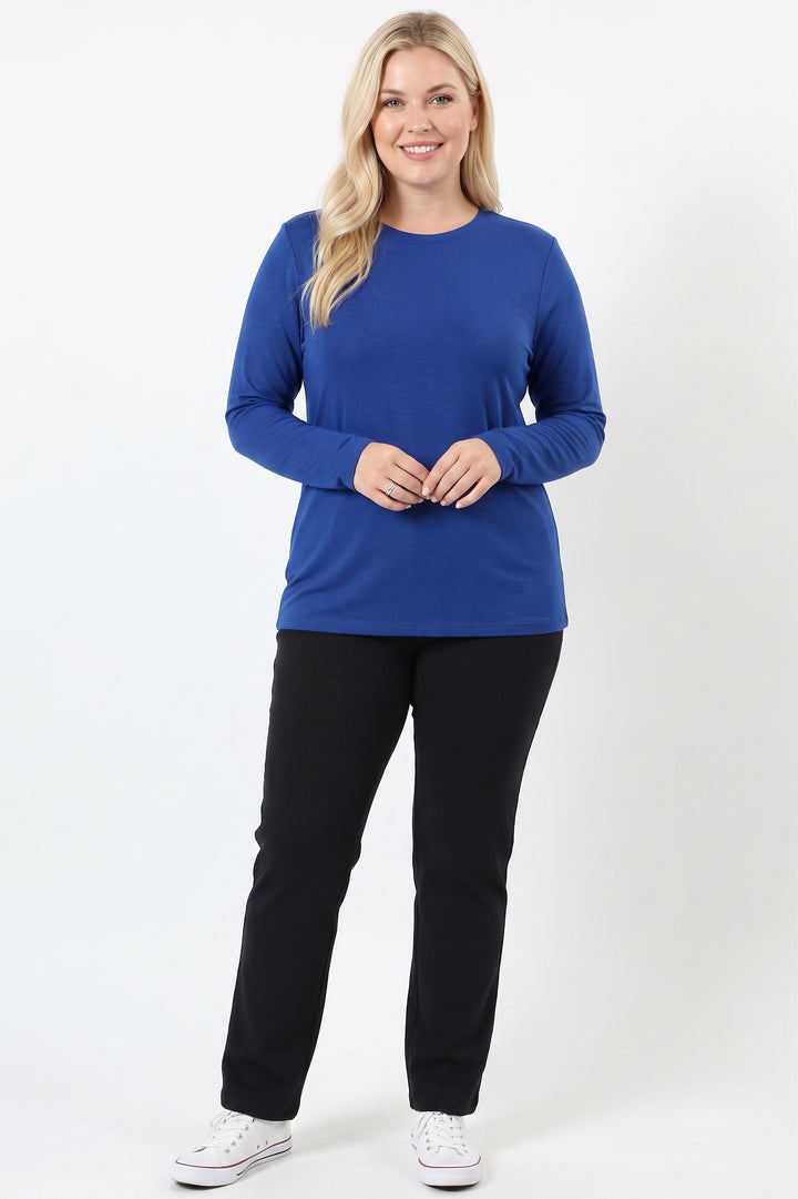 Wholesale Premium Round Neck Long Sleeve Rayon Plus Size Top