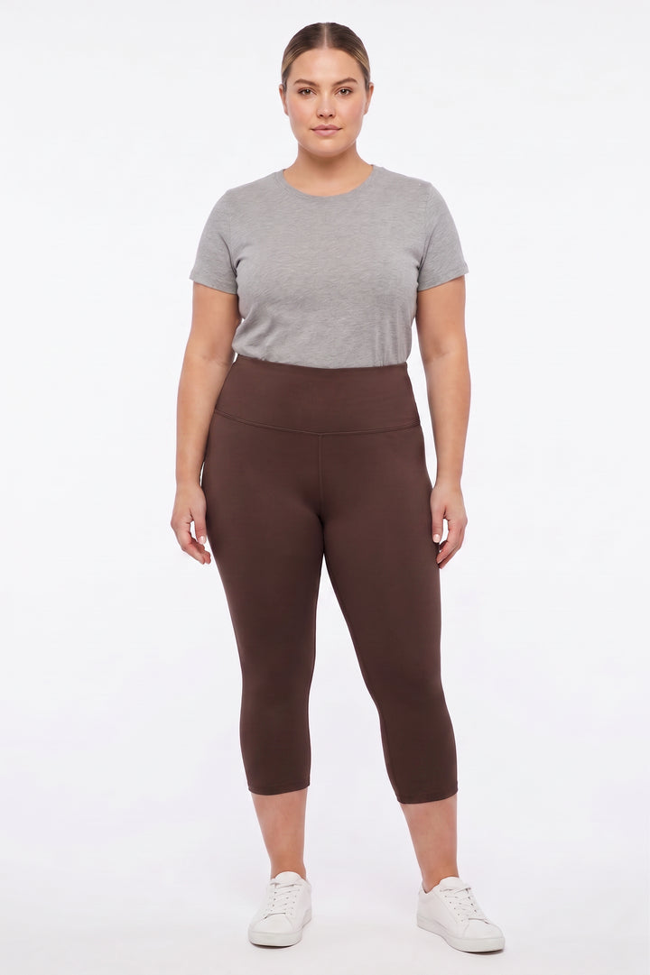 Wholesale Buttery Smooth Basic Solid High Waisted Plus Size Capris - 5 Inch - New Mix