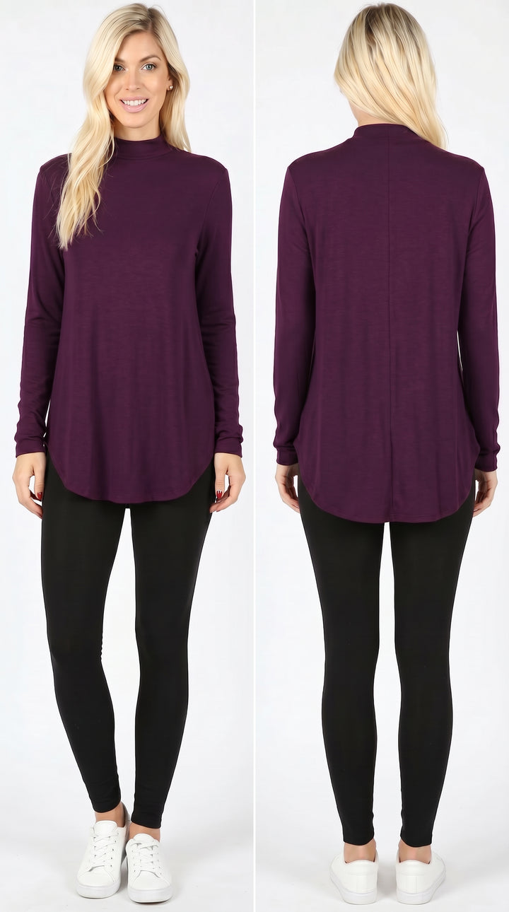 Wholesale Premium Long Sleeve Mock Neck Round Hem Plus Size Top