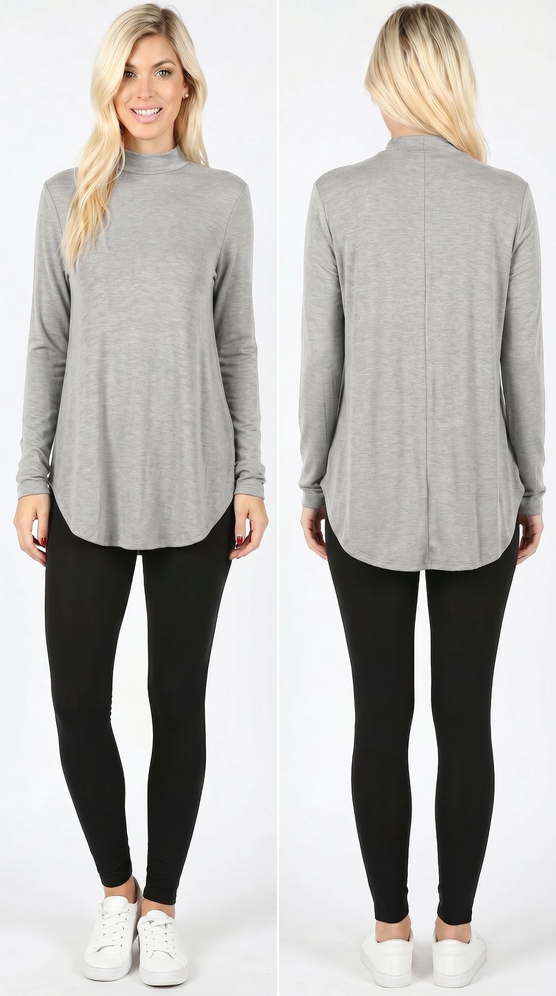 Wholesale Premium Long Sleeve Mock Neck Round Hem Plus Size Top