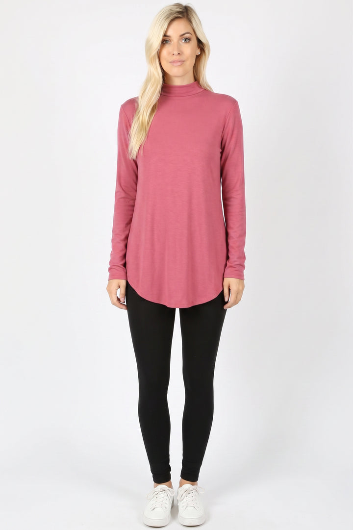 Wholesale Premium Long Sleeve Mock Neck Round Hem Top