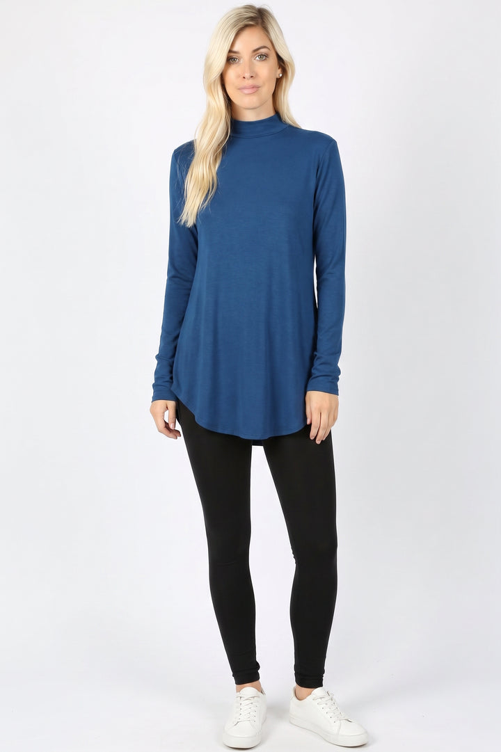 Wholesale Premium Long Sleeve Mock Neck Round Hem Top