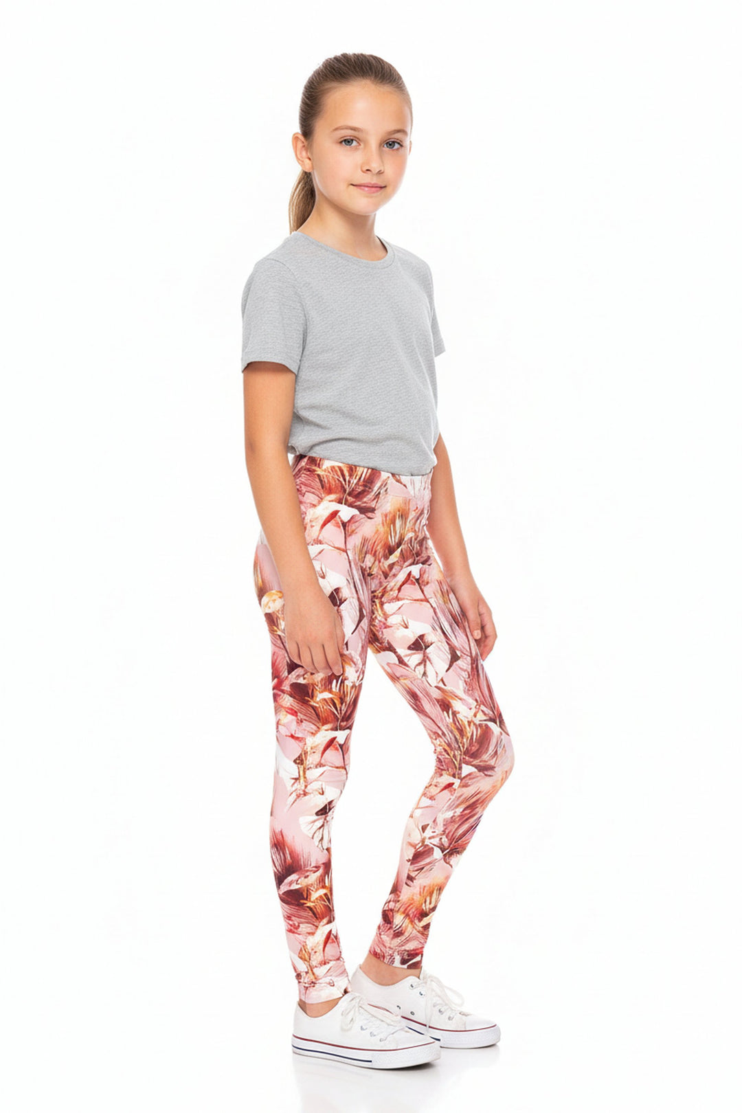 Wholesale Creamy Soft Mocha Floral Kids Leggings - USA Fashion