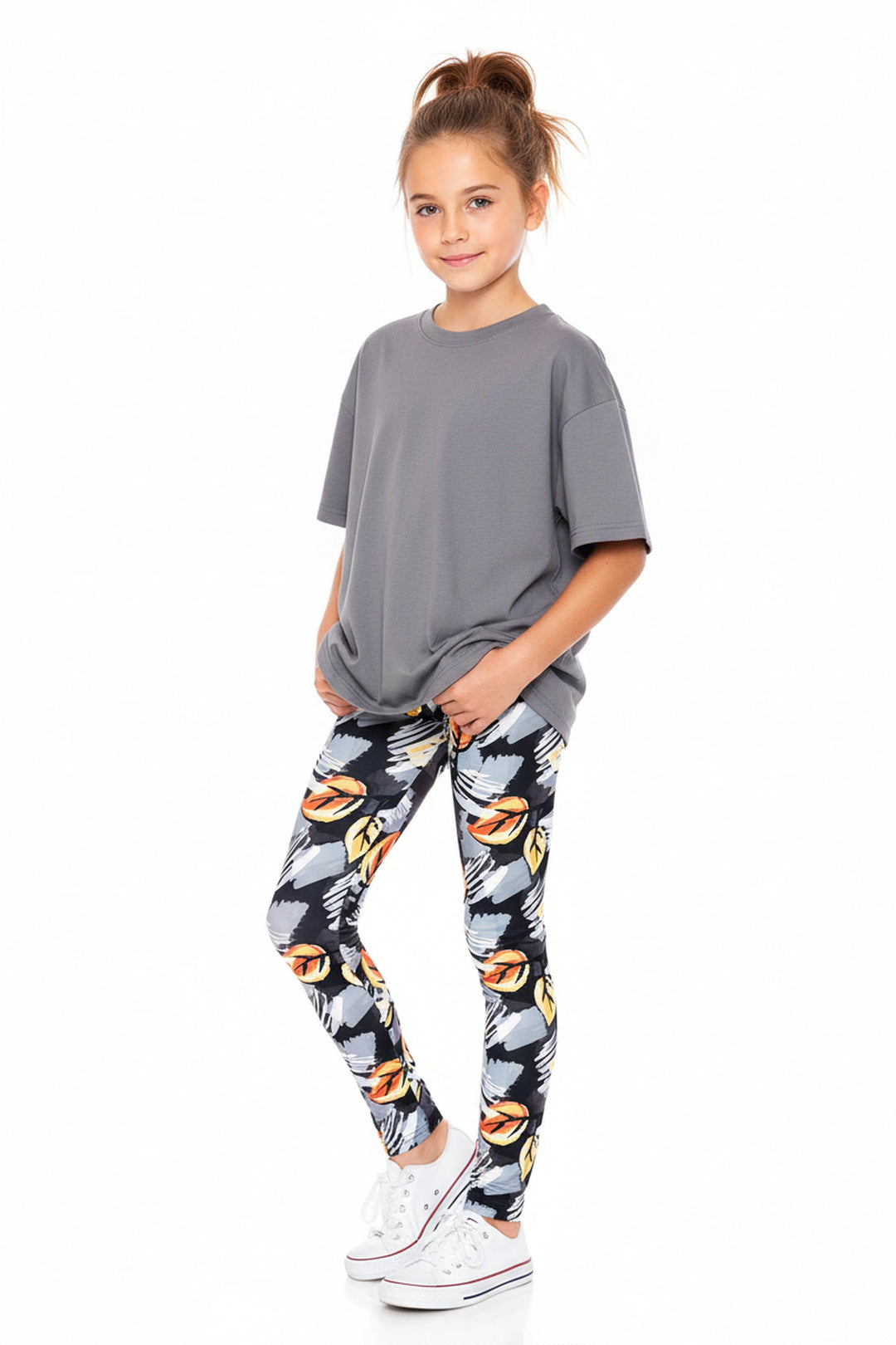 Wholesale Creamy Soft Orange Leaf Breeze Kids Leggings - USA Fashion