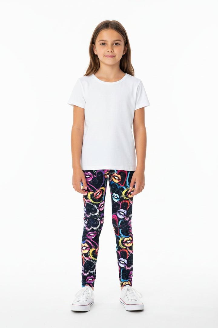 Wholesale Colorful Cartoon Lips and Hearts Kids Leggings - USA Fashion