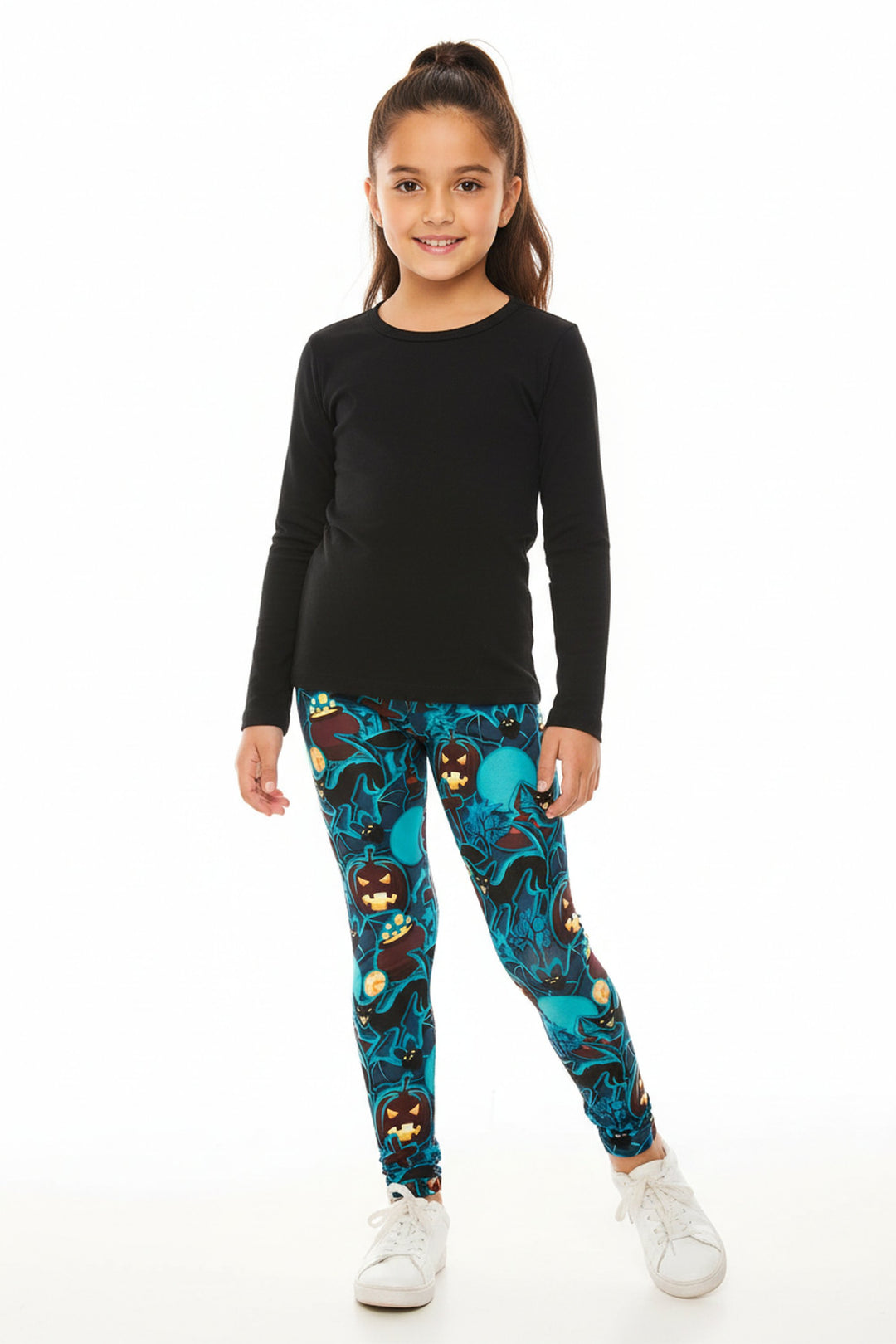 Wholesale Creamy Soft Electric Blue Halloween Kids Leggings - USA Fashion