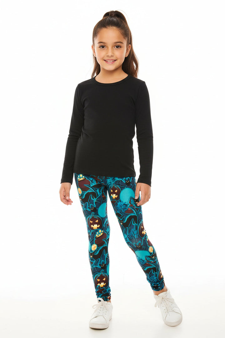 Wholesale Creamy Soft Electric Blue Halloween Kids Leggings - USA Fashion