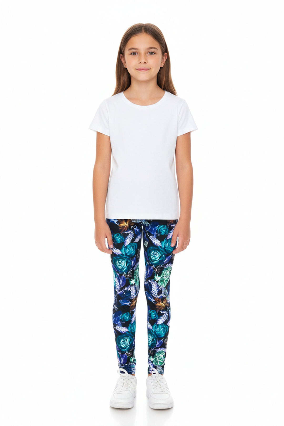 Wholesale Creamy Soft Electric Blue Floral Butterfly Kids Leggings - USA Fashion