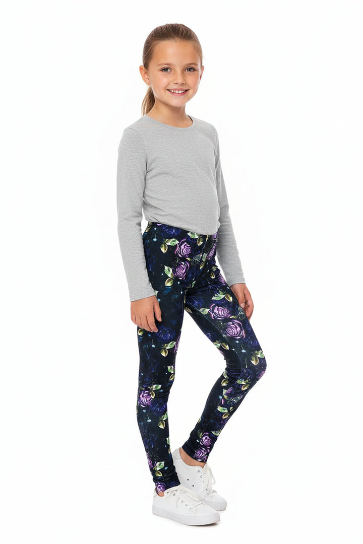 Wholesale Creamy Soft Purple and Violet Rose Kids Leggings - USA Fashion