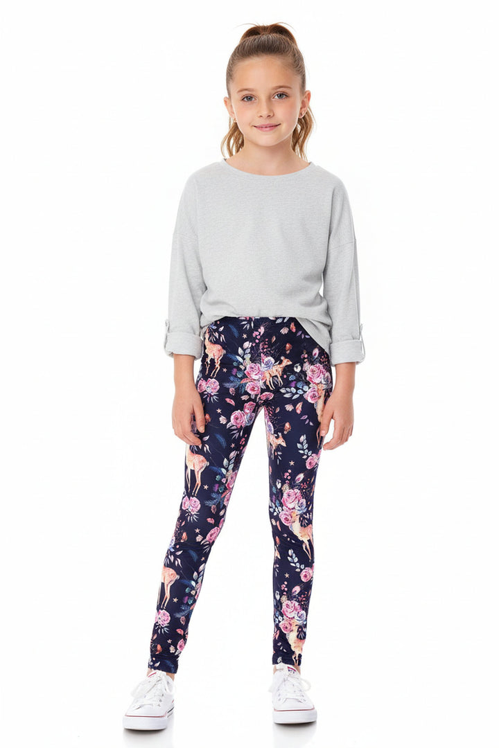 Wholesale Creamy Soft Woodland Floral Fawn Kids Leggings - USA Fashion