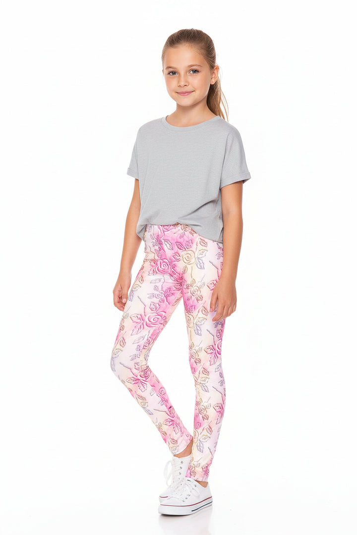 Wholesale Creamy Soft 3D Pastel Ombre Rose Kids Leggings - USA Fashion
