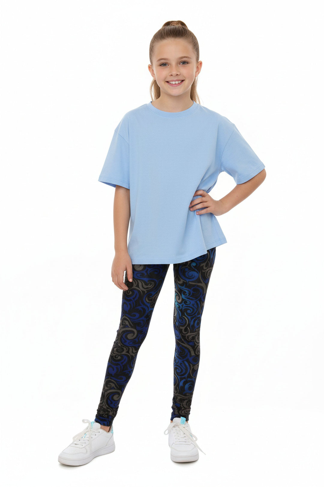 Wholesale Buttery Soft Blue Tangled Swirl Kids Leggings