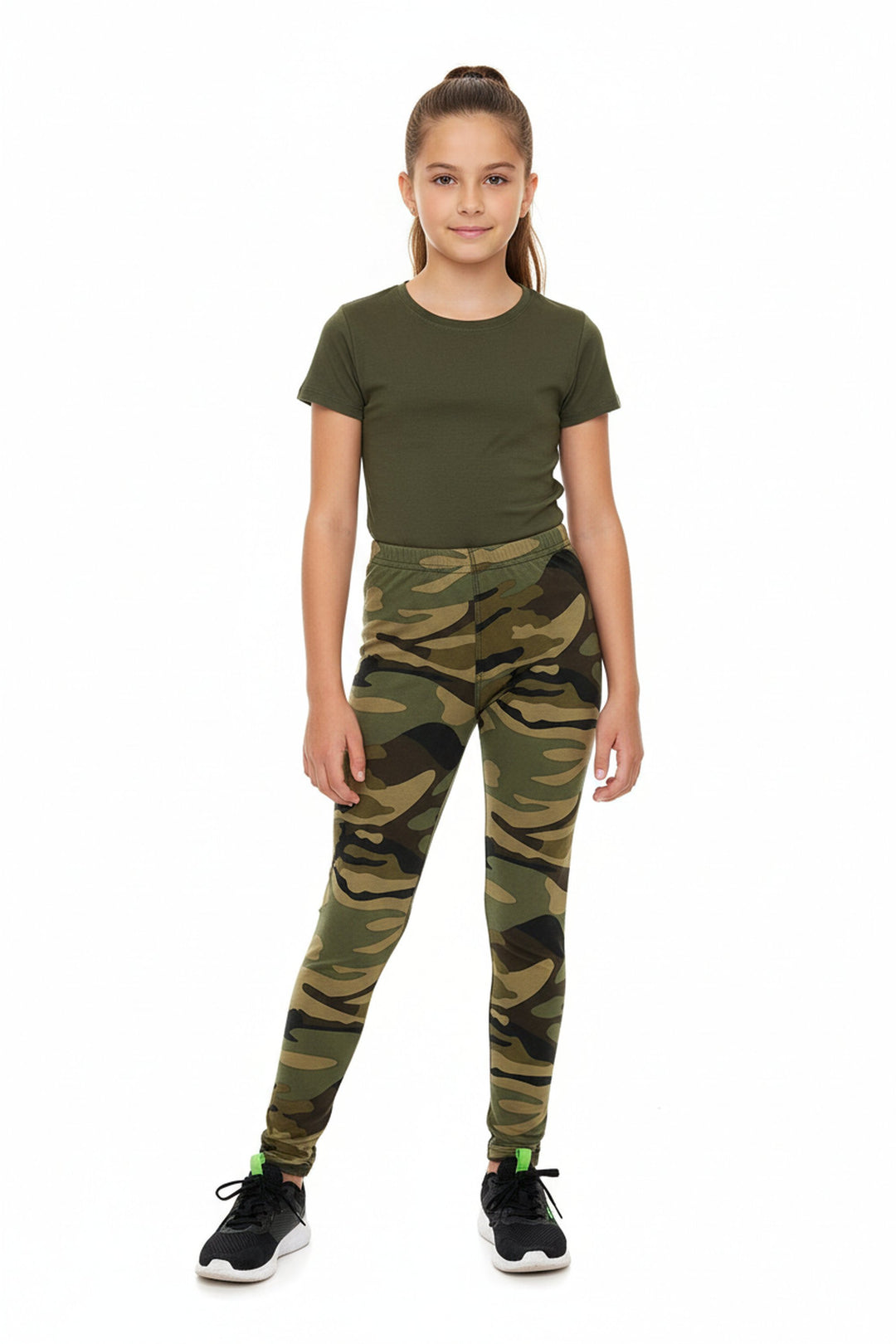 Wholesale Buttery Soft Green Camouflage Kids Leggings - EEVEE