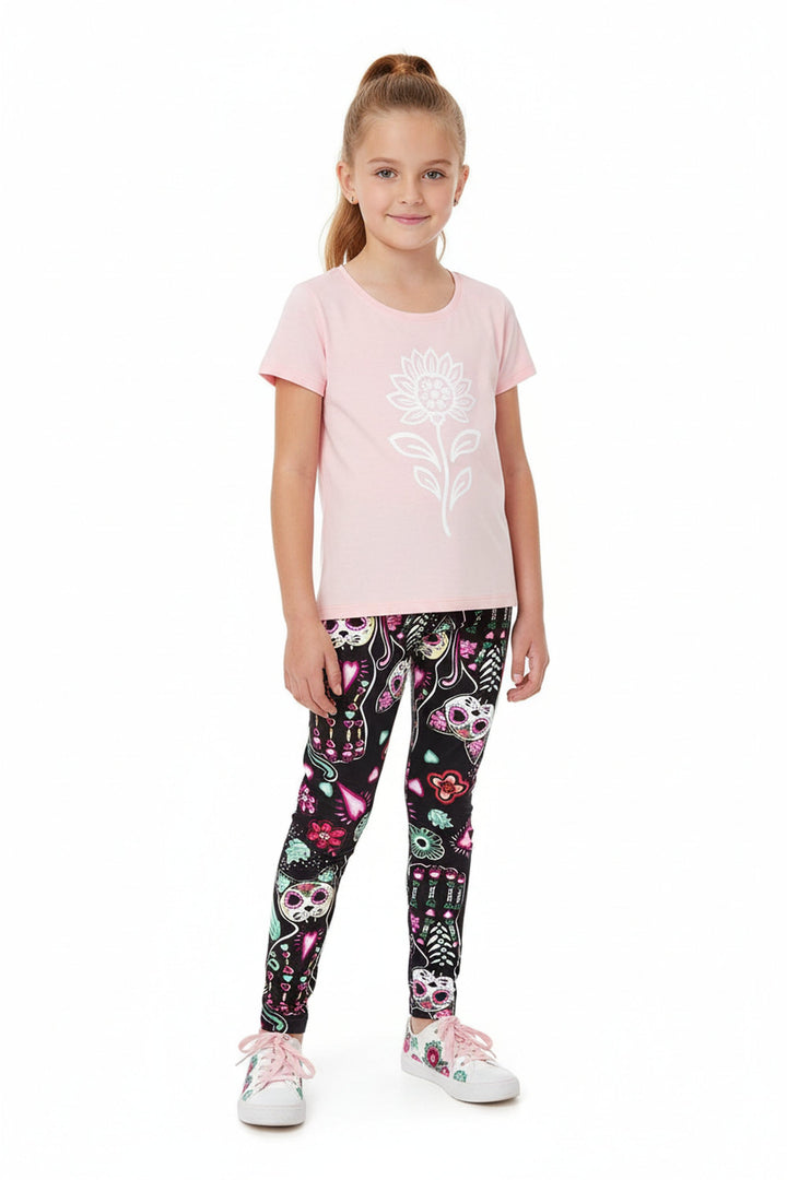 Wholesale Creamy Soft Sugar Skull Kitty Cats Kids Leggings - USA Fashion