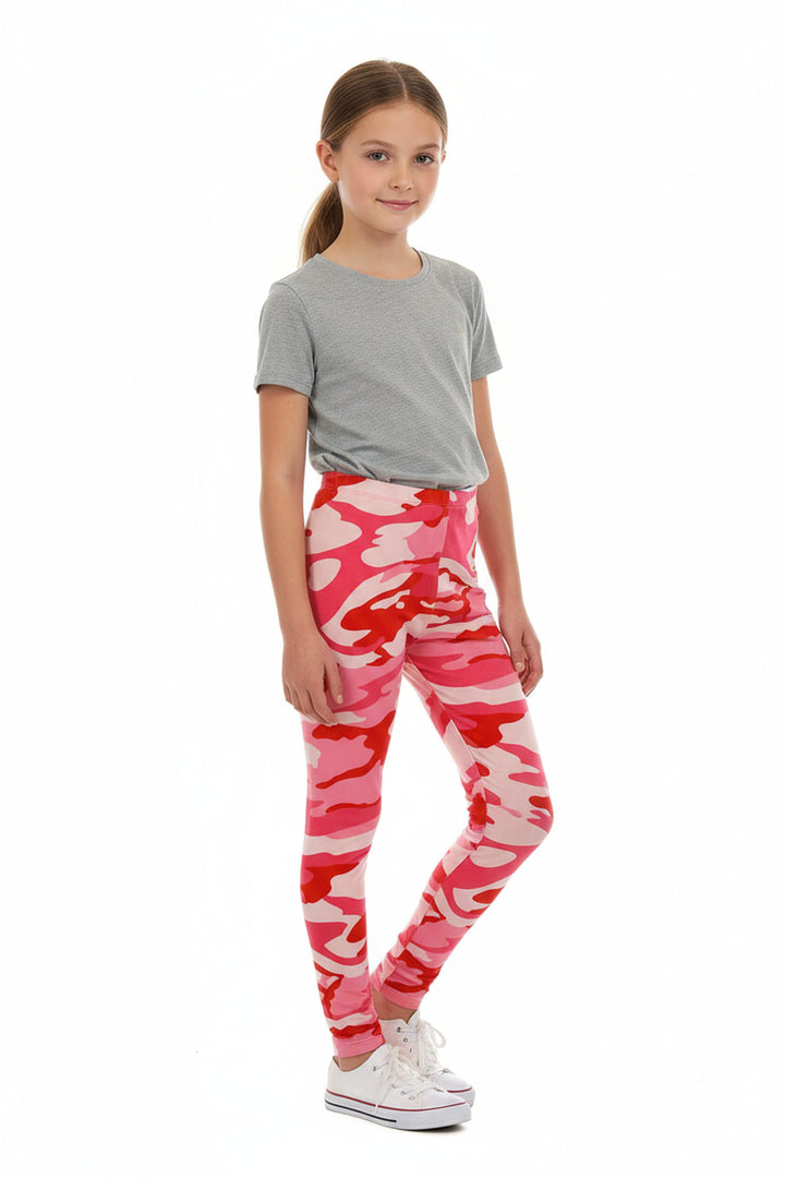 Wholesale Buttery Soft Pink Camouflage Kids Leggings - EEVEE