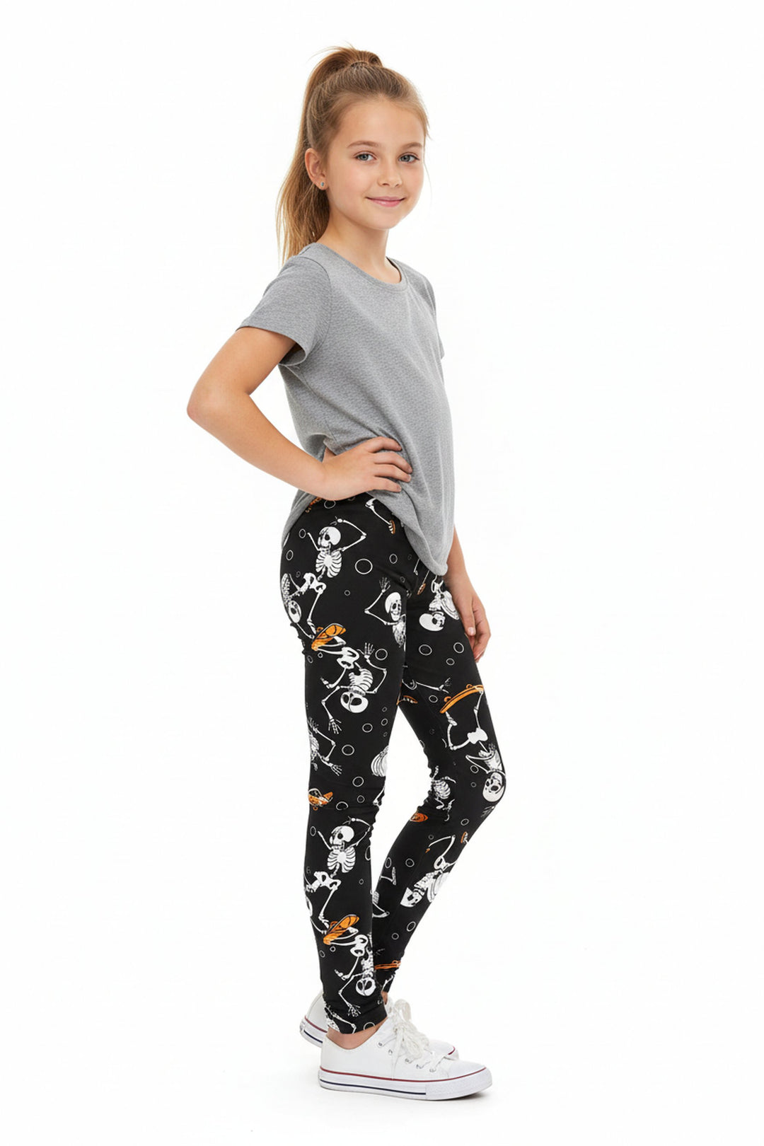 Wholesale Buttery Soft Skateboarding Skeletons Halloween Kids Leggings