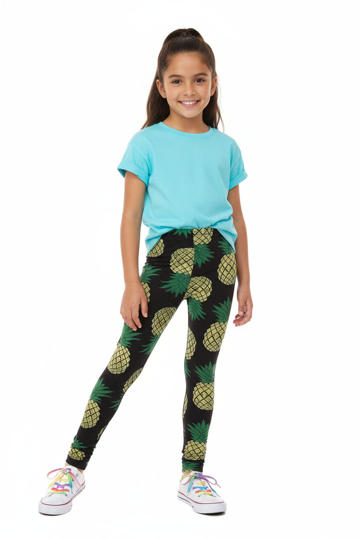 Wholesale Buttery Soft Green Pineapple Kids Leggings - EEVEE