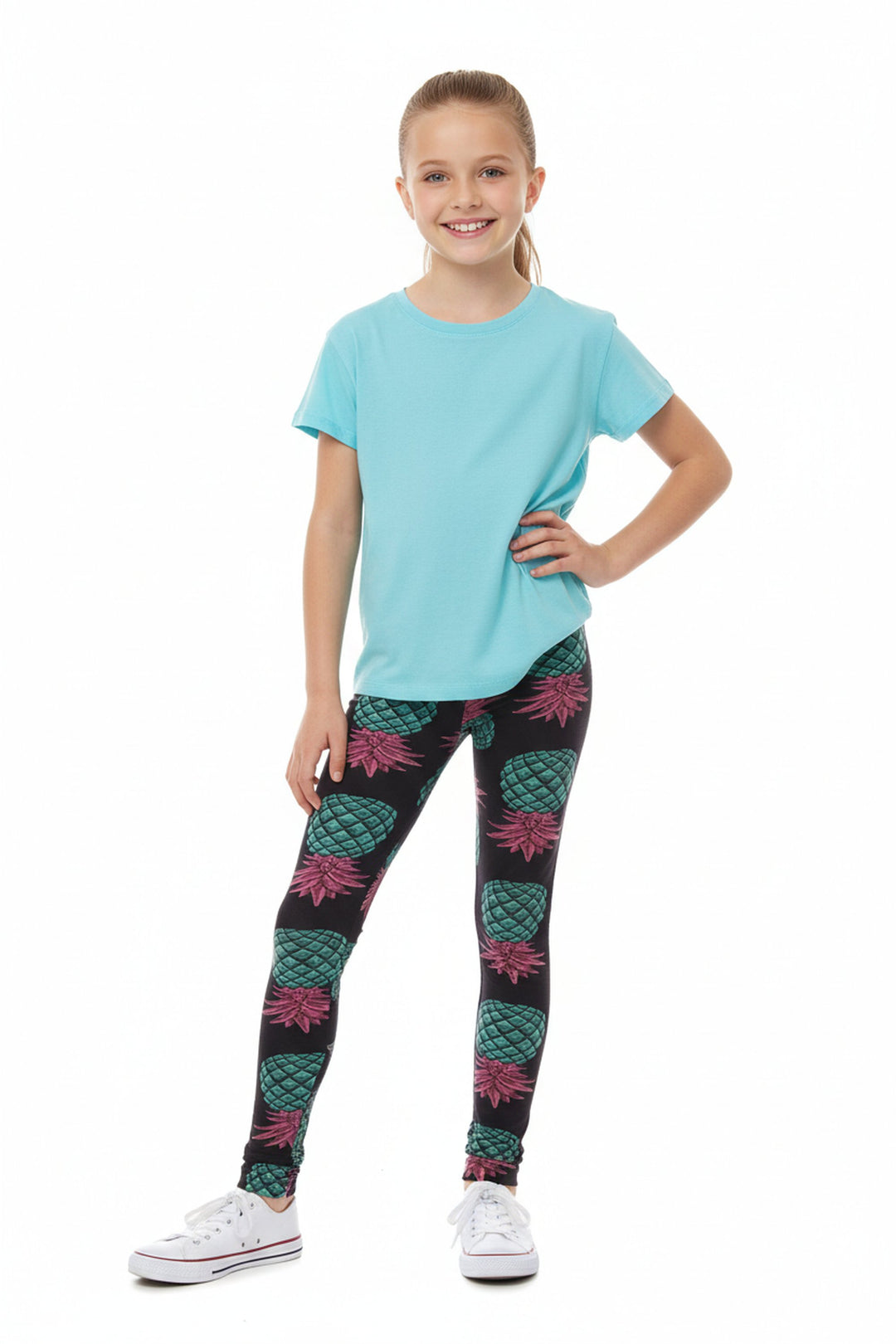 Wholesale Buttery Soft Teal Pineapple Kids Leggings - EEVEE