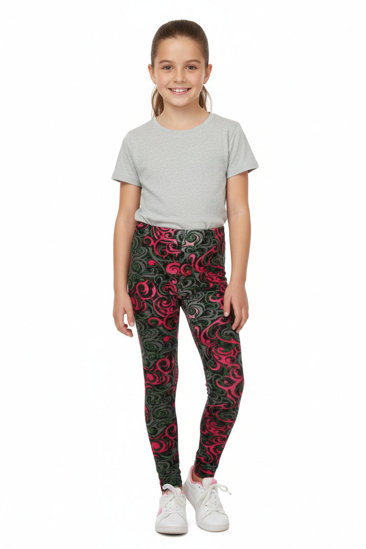 Wholesale Buttery Soft Fuchsia Tangled Swirl Kids Leggings