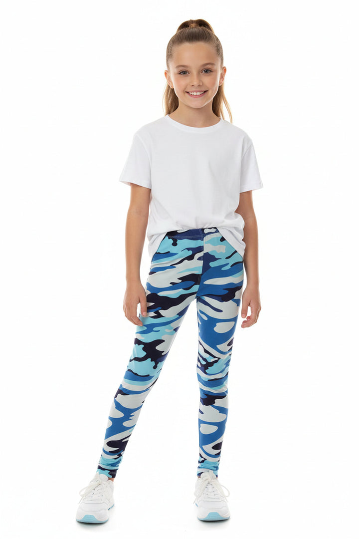 Wholesale Buttery Soft Blue Camouflage Kids Leggings - EEVEE
