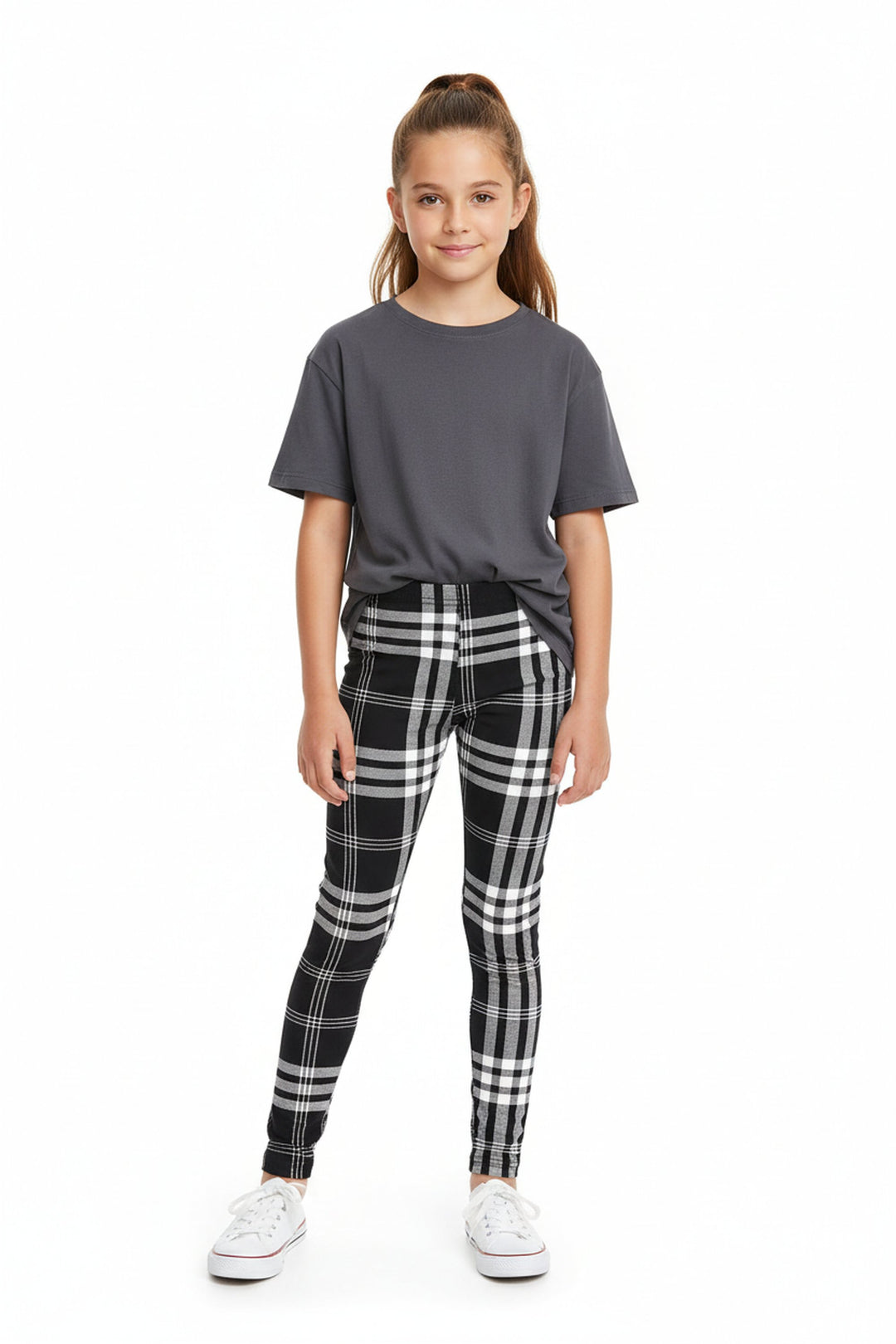 Wholesale Buttery Soft Black and White Plaid Kids Leggings