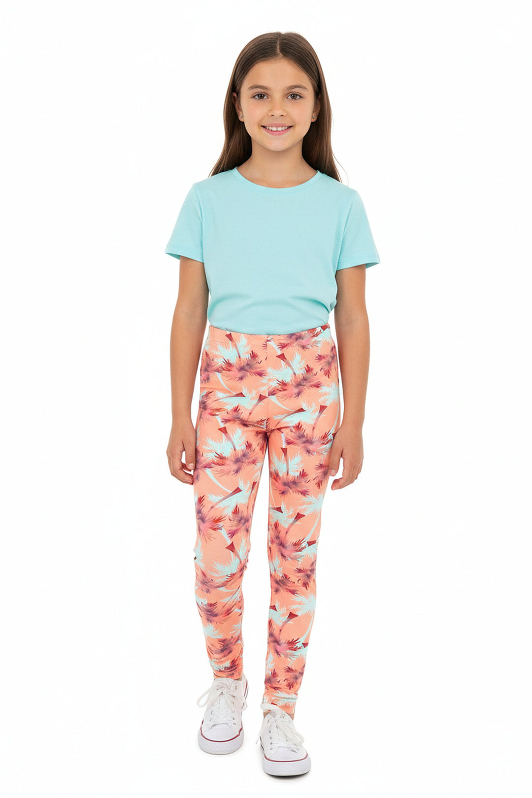 Wholesale Buttery Soft Peach Palm Trees Kids Leggings