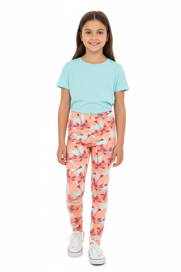 Wholesale Buttery Soft Peach Palm Trees Kids Leggings