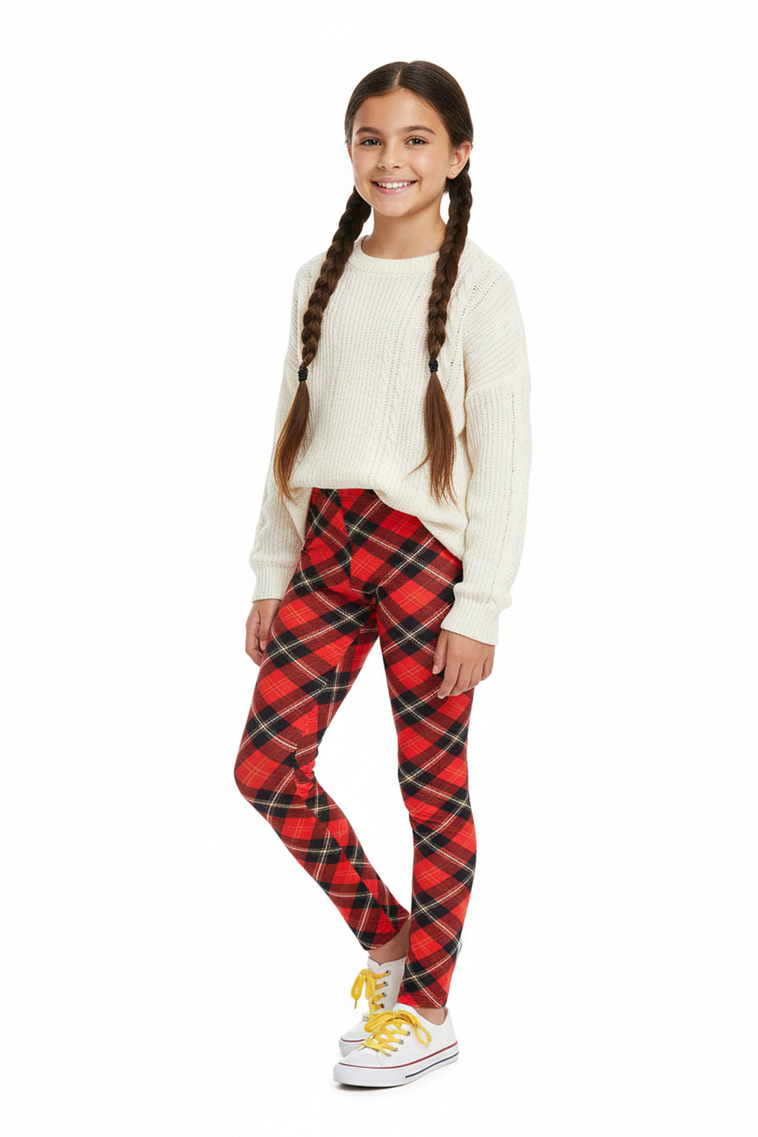 Wholesale Buttery Soft Classic Red Plaid Kids Leggings