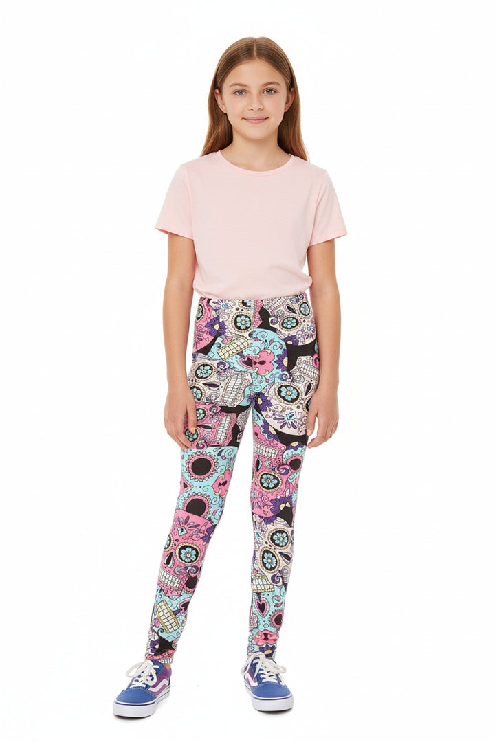 Wholesale Buttery Soft Pastel Sugar Skull Kids Leggings