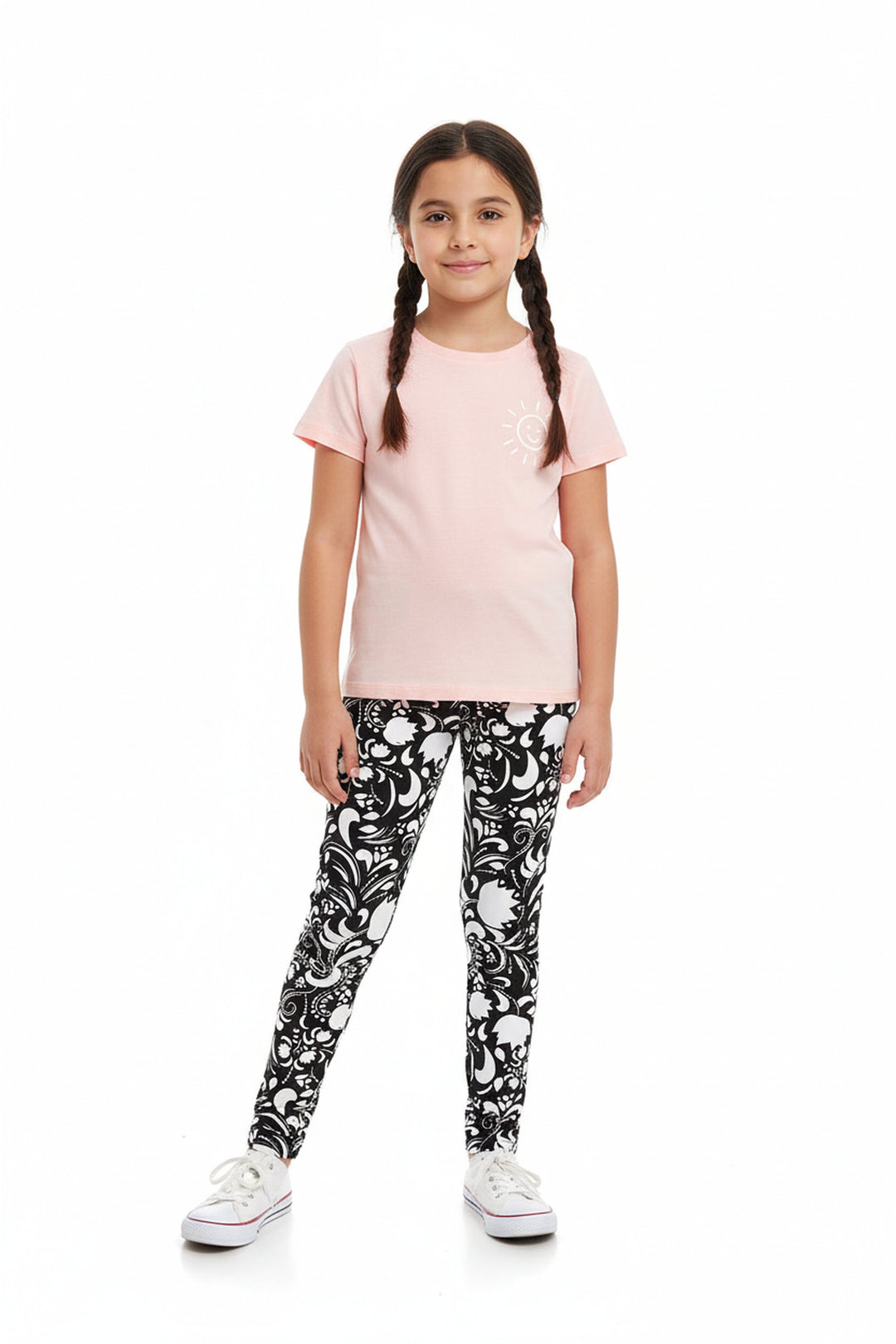 Wholesale Buttery Soft Monochrome Spring Floral Kids Leggings