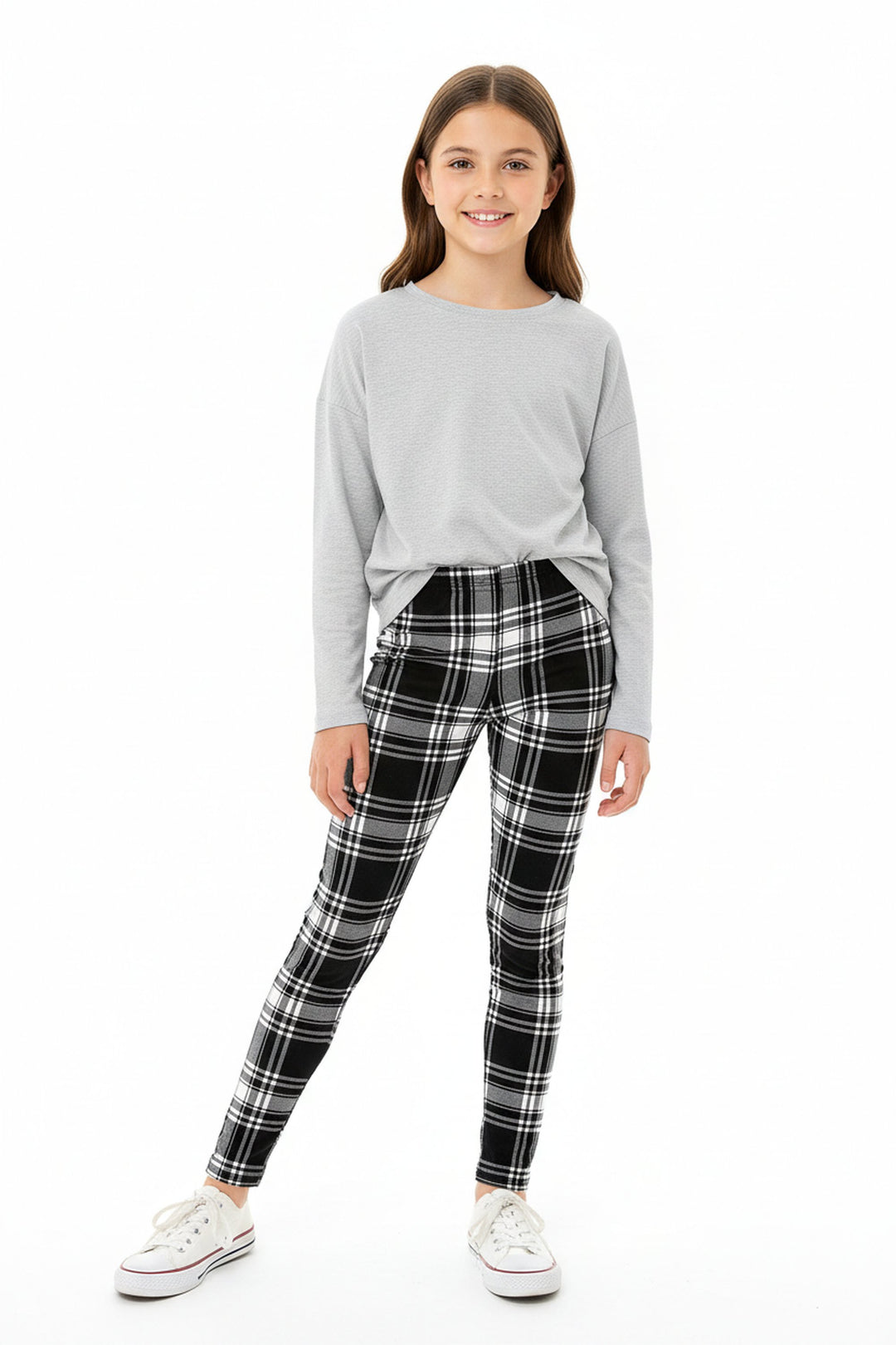 Wholesale Buttery Soft White Plaid Kids Leggings