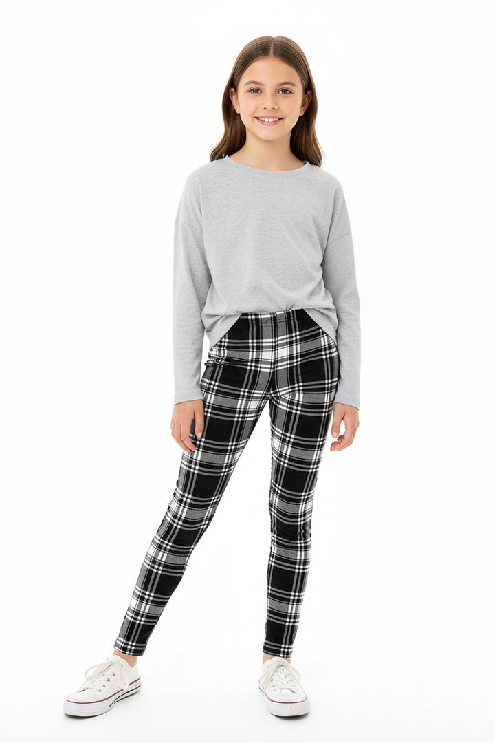 Wholesale Buttery Soft White Plaid Kids Leggings