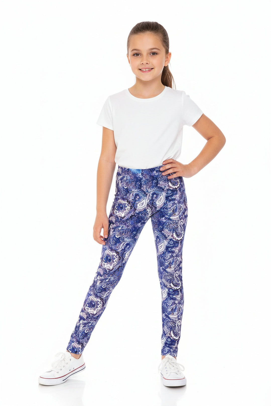 Wholesale Creamy Soft Indigo Blue Paisley Kids Leggings - USA Fashion